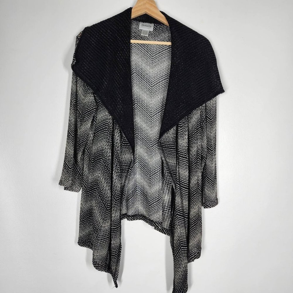 Chico's Travelers black and white open front cardigan womens size 3 Large